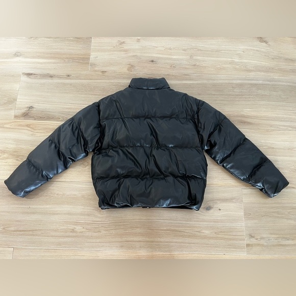 MOTHER Black The Drop Pillow Talk Faux Leather Puffer Jacket Coat Women Medium - Picture 11 of 16